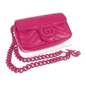 Gucci GG Marmont Belt Bag Shoulder Bag Leather Fuchsia Pink